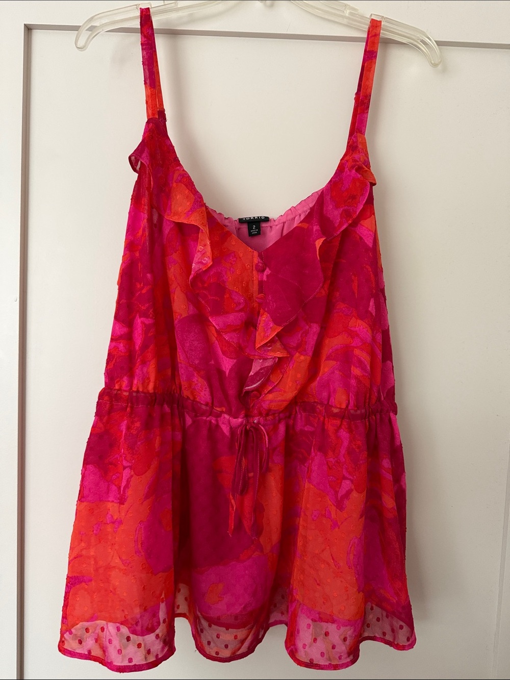 Torrid. Size 2X. Bright Pink & Orange Ruffle Cami Tunic - Picture 2 of 12